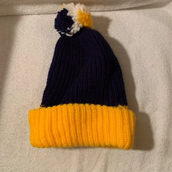 Blue and Yellow knit winter hat with Woodstock on the front. - Picture 2 of 3